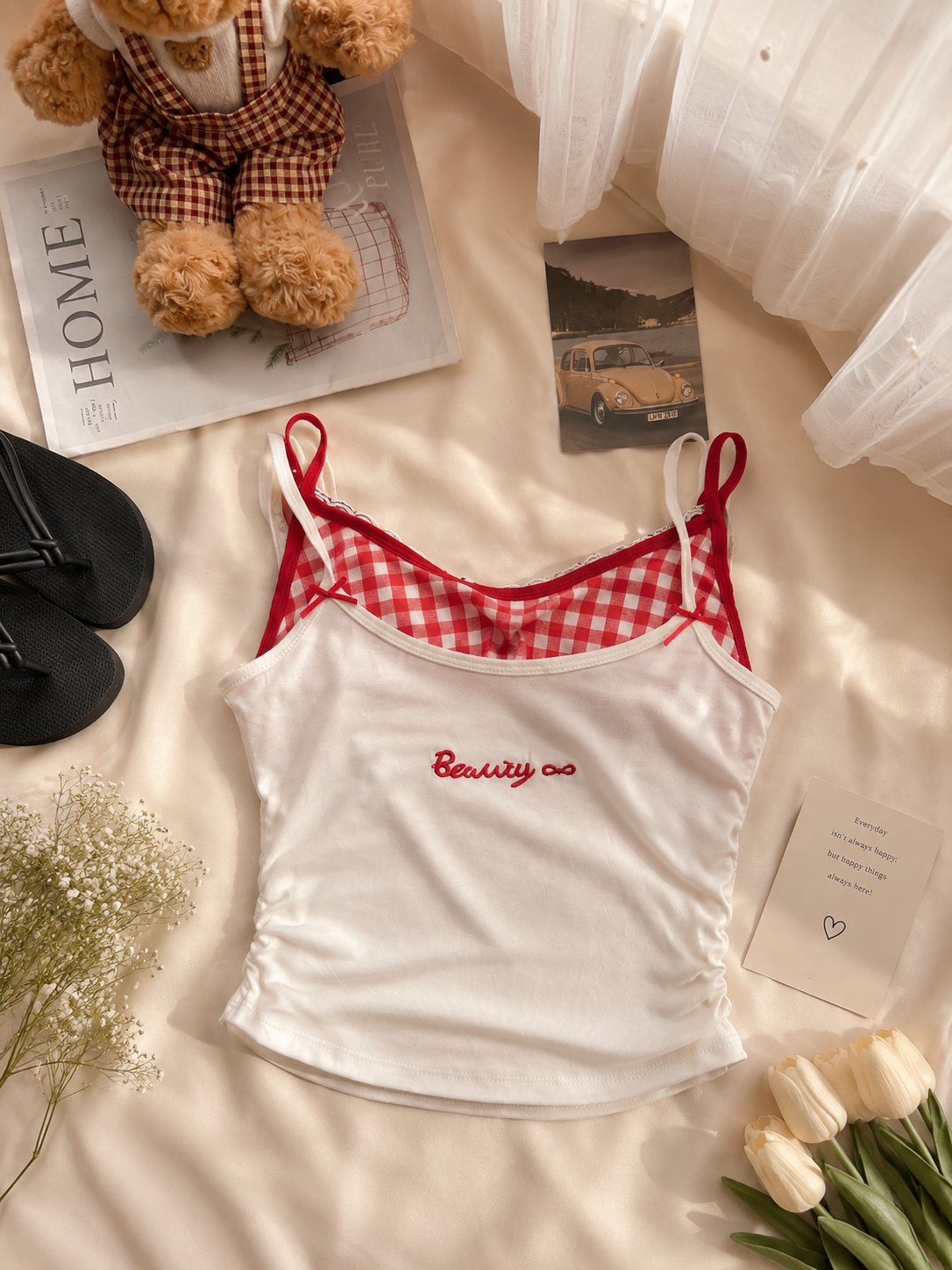Gingham strappy padded tops