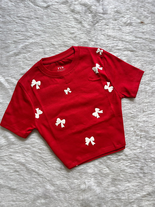 Red Bow baby tee🤍