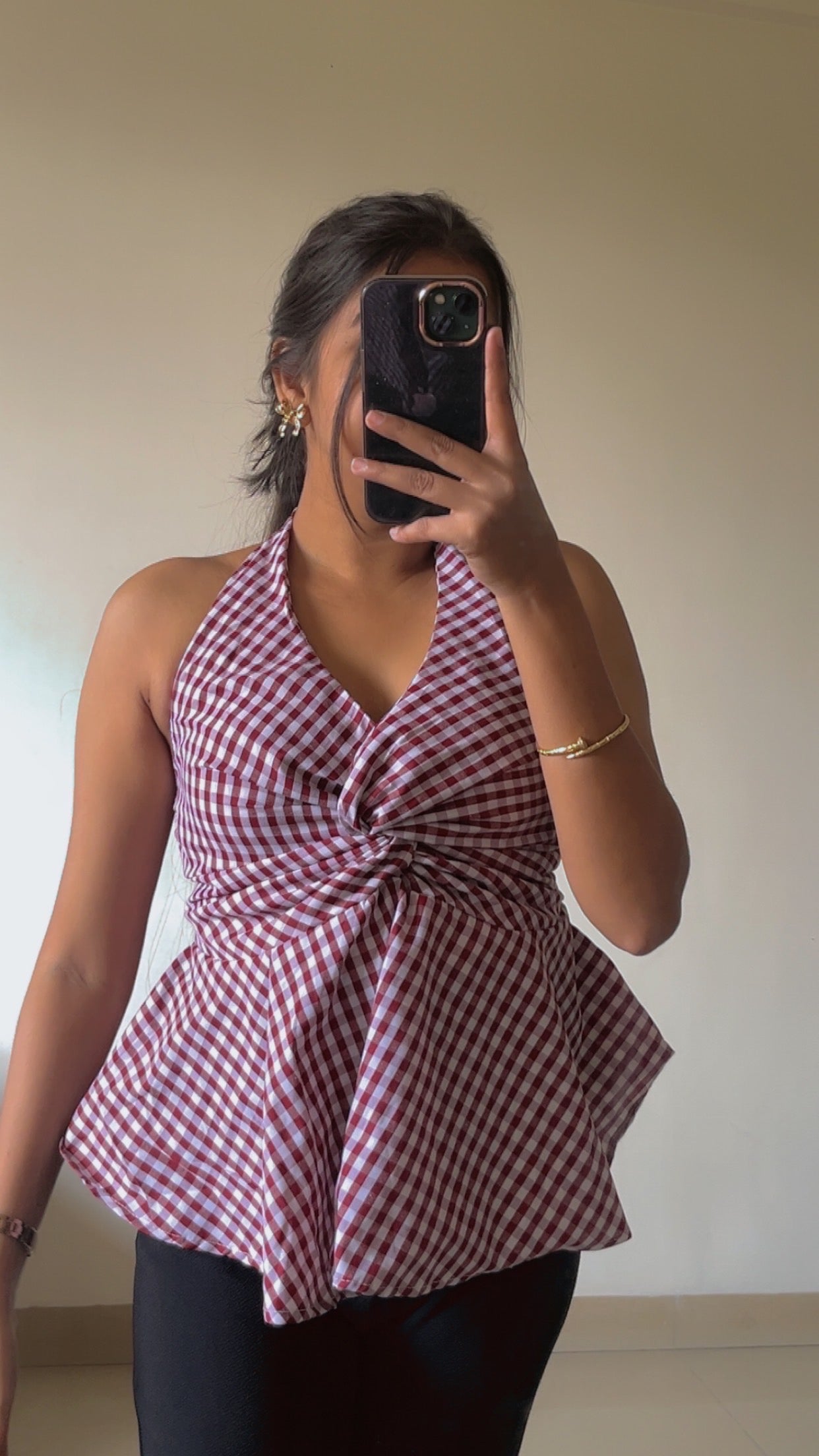 Checkered haulter neck top