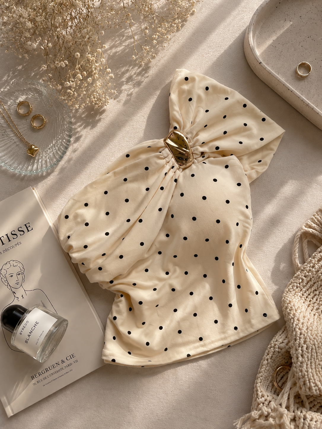 Polka dot buckle tops