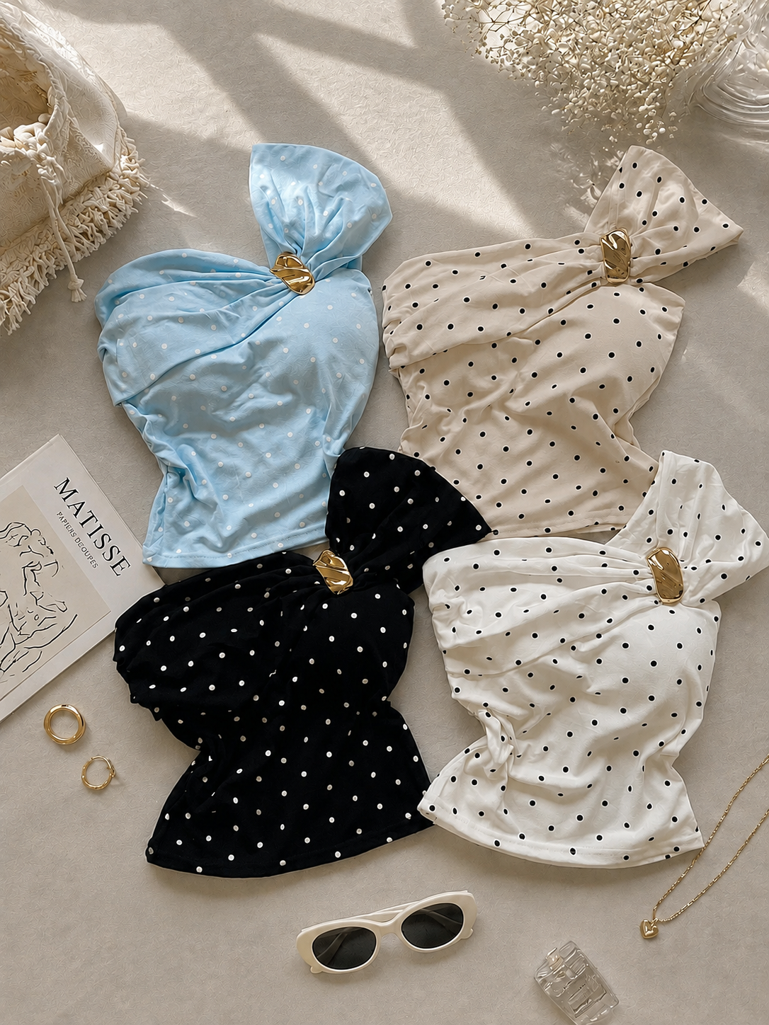 Polka dot buckle tops